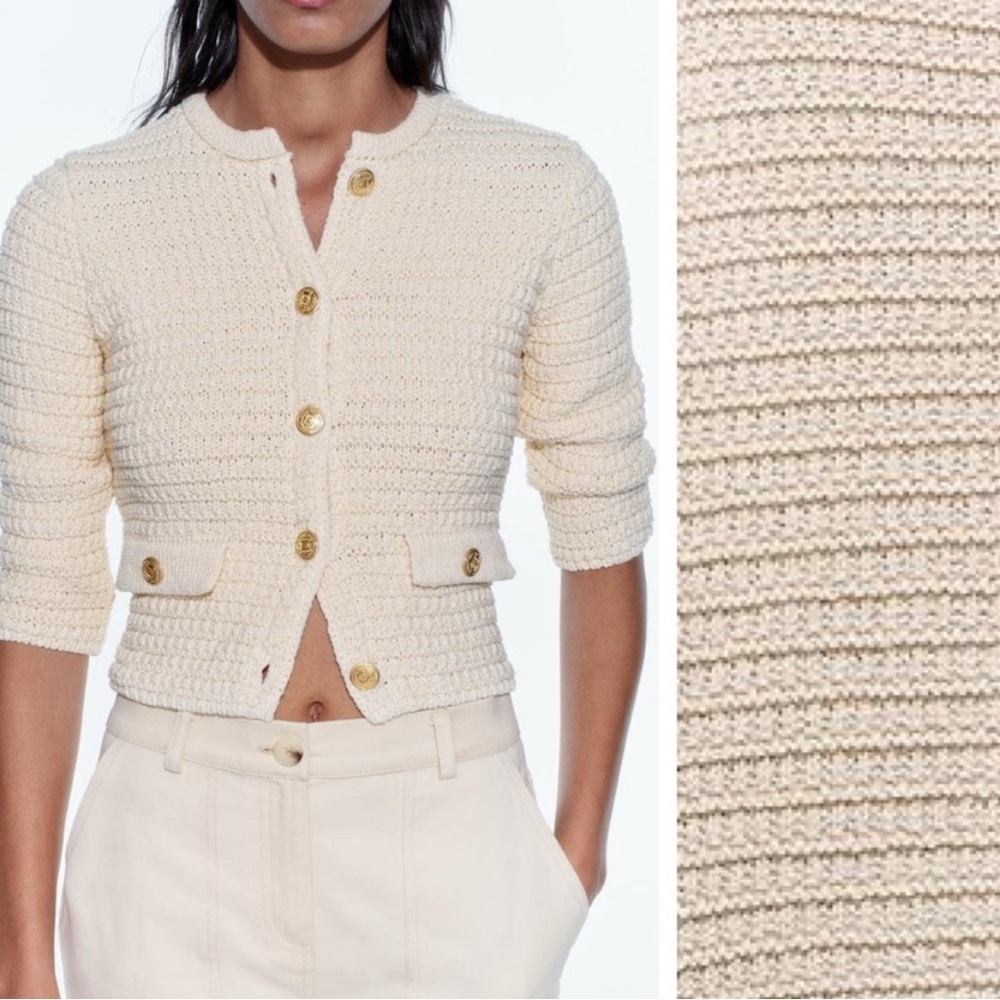 KNIT CARDIGAN WITH ELBOW-LENGTH SLEEVES